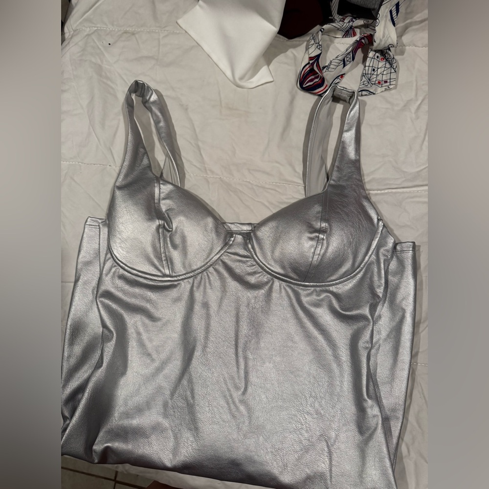 Naked Wardrobe Silver Mini Dress Satin Finish